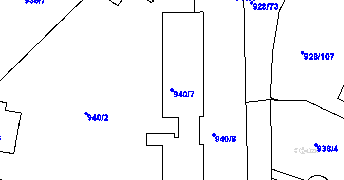 Parcela st. 940/7 v KÚ Louny, Katastrální mapa