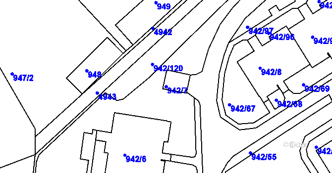 Parcela st. 942/7 v KÚ Louny, Katastrální mapa