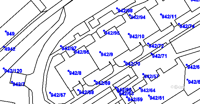 Parcela st. 942/9 v KÚ Louny, Katastrální mapa