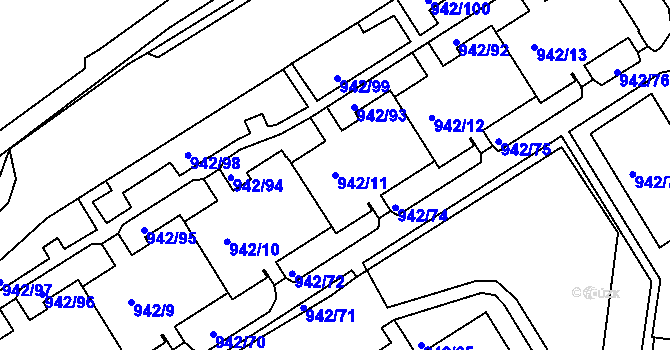 Parcela st. 942/11 v KÚ Louny, Katastrální mapa