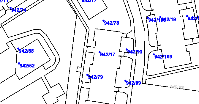 Parcela st. 942/17 v KÚ Louny, Katastrální mapa