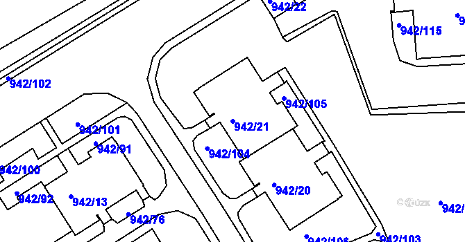Parcela st. 942/21 v KÚ Louny, Katastrální mapa