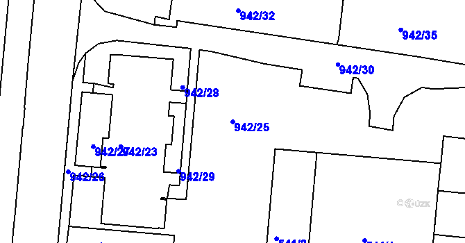 Parcela st. 942/25 v KÚ Louny, Katastrální mapa