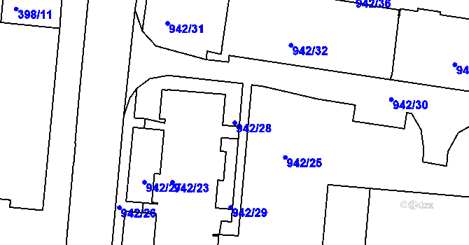 Parcela st. 942/28 v KÚ Louny, Katastrální mapa