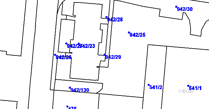 Parcela st. 942/29 v KÚ Louny, Katastrální mapa