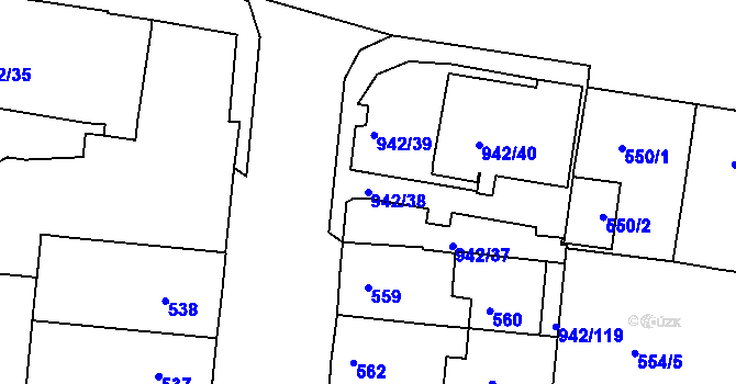 Parcela st. 942/38 v KÚ Louny, Katastrální mapa