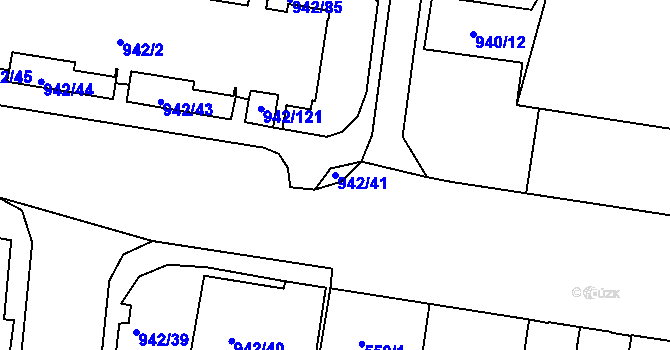 Parcela st. 942/41 v KÚ Louny, Katastrální mapa