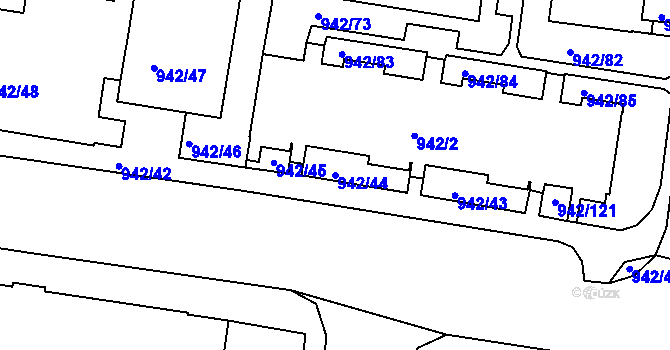 Parcela st. 942/44 v KÚ Louny, Katastrální mapa