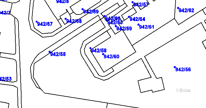 Parcela st. 942/60 v KÚ Louny, Katastrální mapa