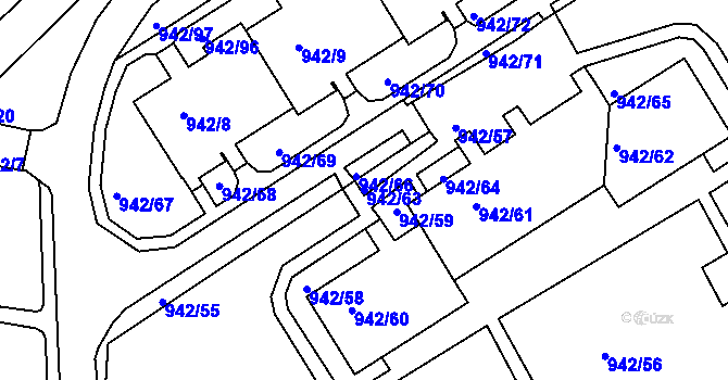 Parcela st. 942/63 v KÚ Louny, Katastrální mapa