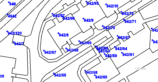 Parcela st. 942/69 v KÚ Louny, Katastrální mapa
