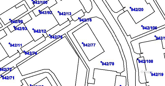 Parcela st. 942/77 v KÚ Louny, Katastrální mapa