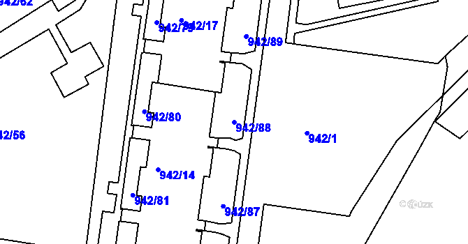 Parcela st. 942/88 v KÚ Louny, Katastrální mapa