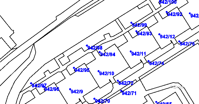 Parcela st. 942/94 v KÚ Louny, Katastrální mapa