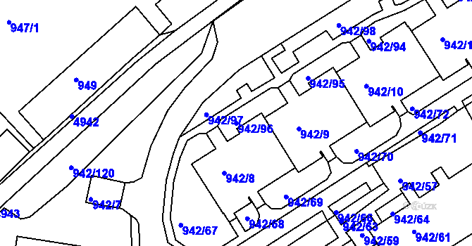 Parcela st. 942/96 v KÚ Louny, Katastrální mapa