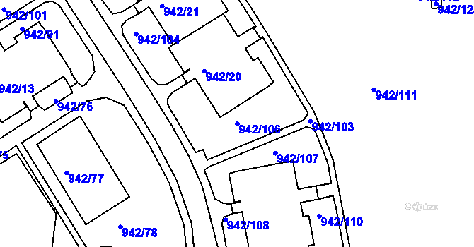 Parcela st. 942/106 v KÚ Louny, Katastrální mapa