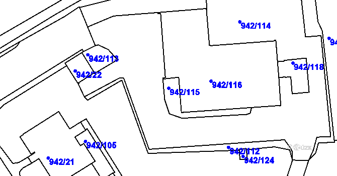 Parcela st. 942/115 v KÚ Louny, Katastrální mapa