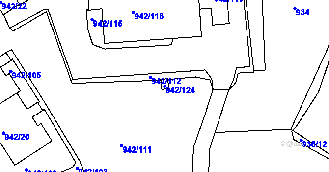 Parcela st. 942/124 v KÚ Louny, Katastrální mapa