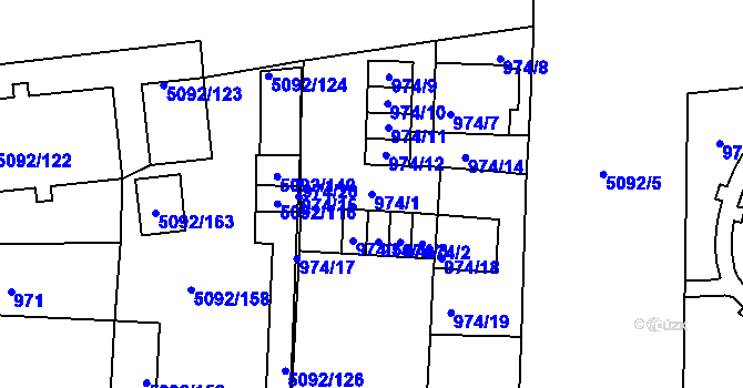 Parcela st. 974/1 v KÚ Louny, Katastrální mapa