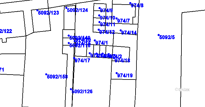 Parcela st. 974/3 v KÚ Louny, Katastrální mapa