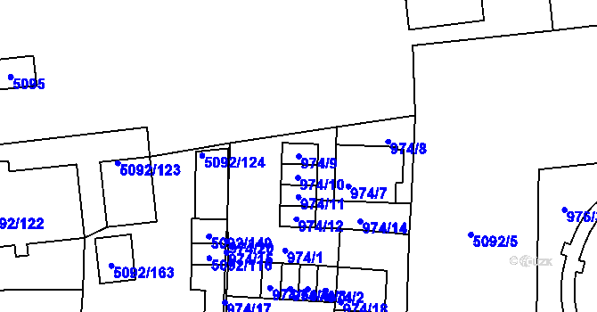 Parcela st. 974/9 v KÚ Louny, Katastrální mapa
