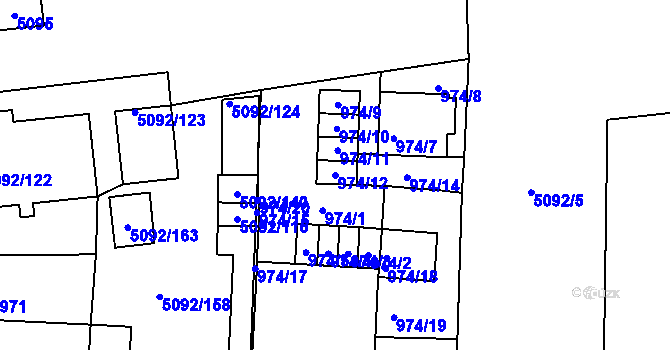 Parcela st. 974/12 v KÚ Louny, Katastrální mapa
