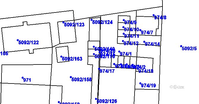 Parcela st. 974/15 v KÚ Louny, Katastrální mapa
