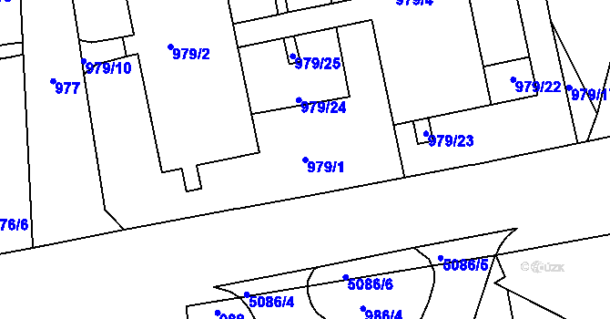 Parcela st. 979/1 v KÚ Louny, Katastrální mapa