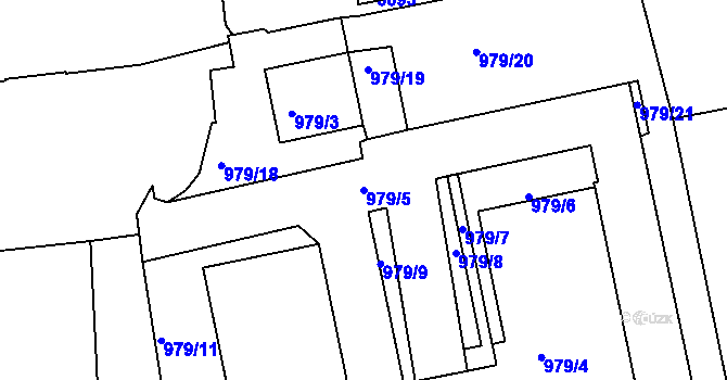 Parcela st. 979/5 v KÚ Louny, Katastrální mapa