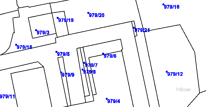 Parcela st. 979/6 v KÚ Louny, Katastrální mapa