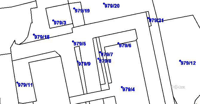 Parcela st. 979/7 v KÚ Louny, Katastrální mapa