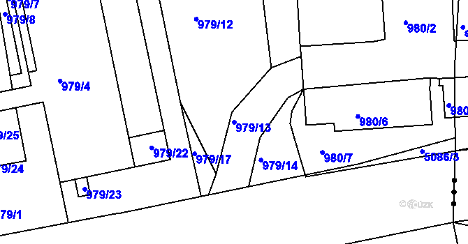 Parcela st. 979/13 v KÚ Louny, Katastrální mapa