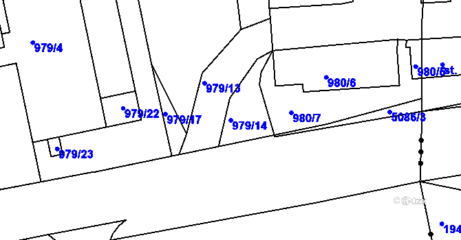 Parcela st. 979/14 v KÚ Louny, Katastrální mapa
