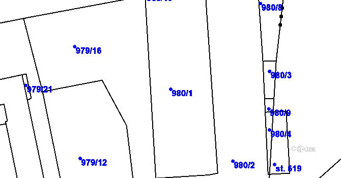 Parcela st. 980/1 v KÚ Louny, Katastrální mapa