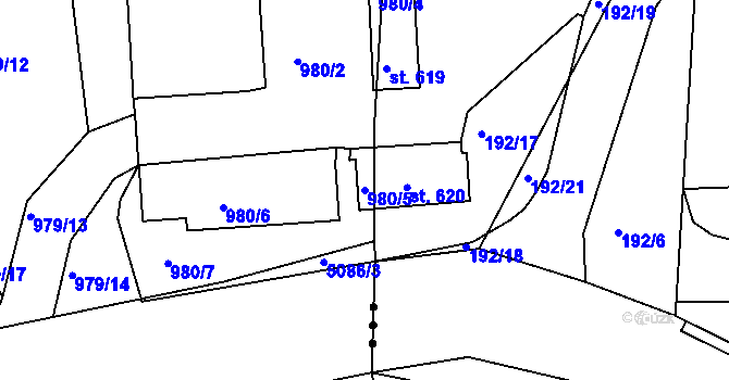 Parcela st. 980/5 v KÚ Louny, Katastrální mapa