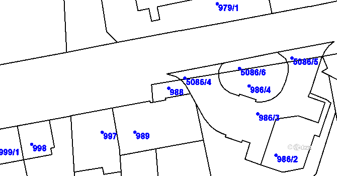 Parcela st. 988 v KÚ Louny, Katastrální mapa