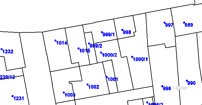 Parcela st. 1000/2 v KÚ Louny, Katastrální mapa