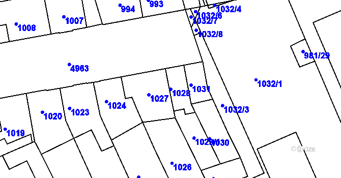 Parcela st. 1028 v KÚ Louny, Katastrální mapa