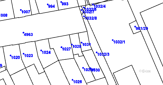 Parcela st. 1031 v KÚ Louny, Katastrální mapa