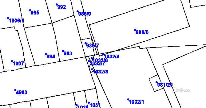 Parcela st. 1032/4 v KÚ Louny, Katastrální mapa