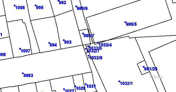 Parcela st. 1032/6 v KÚ Louny, Katastrální mapa