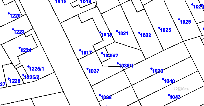 Parcela st. 1036/2 v KÚ Louny, Katastrální mapa
