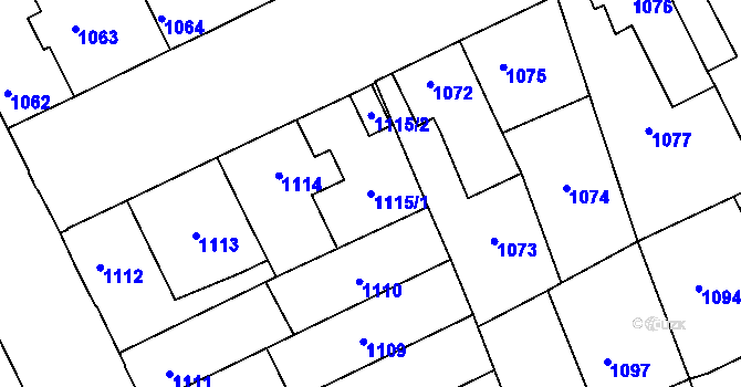 Parcela st. 1115/1 v KÚ Louny, Katastrální mapa