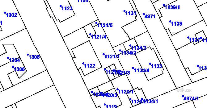 Parcela st. 1121/1 v KÚ Louny, Katastrální mapa