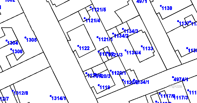 Parcela st. 1121/2 v KÚ Louny, Katastrální mapa
