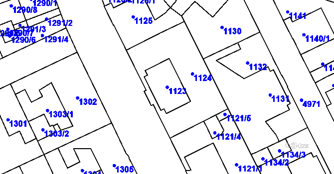 Parcela st. 1123 v KÚ Louny, Katastrální mapa