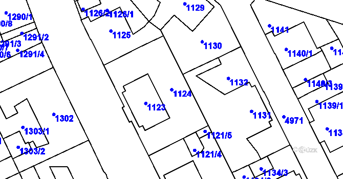 Parcela st. 1124 v KÚ Louny, Katastrální mapa