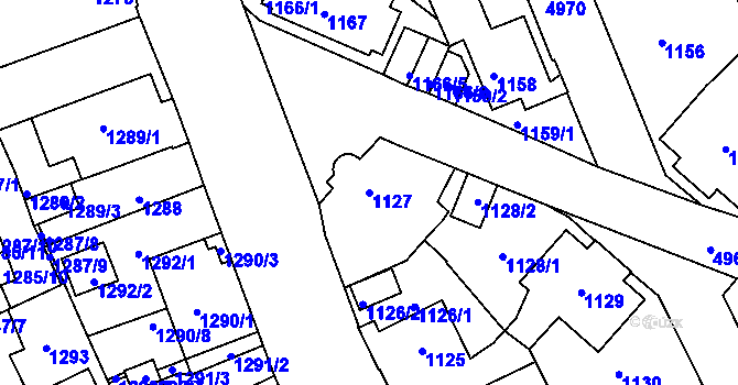 Parcela st. 1127 v KÚ Louny, Katastrální mapa