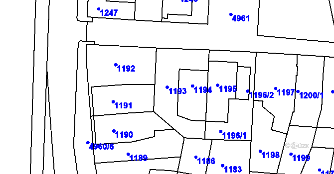 Parcela st. 1193 v KÚ Louny, Katastrální mapa