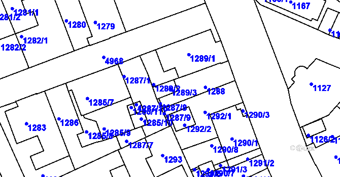 Parcela st. 1289/3 v KÚ Louny, Katastrální mapa